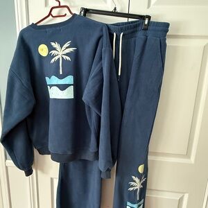 Saltwater LUXE Blue Fog Sweatshirt and Weatpant Set with Tropical Design